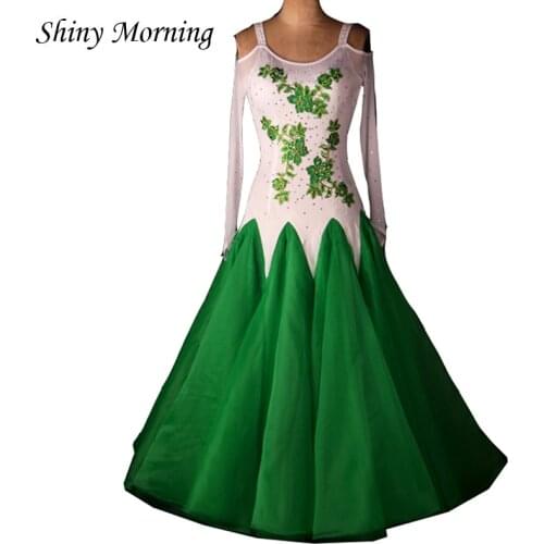Plus size green white Ballroom dancing dresses Viennese standard ballroom dance dress ladies ballroom dance dresses