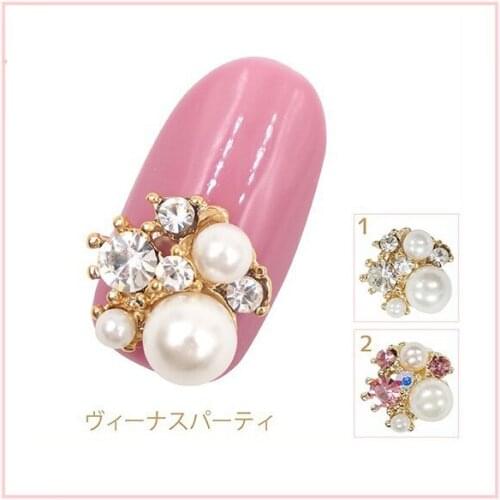 Luxury Japanese nail jewelry decoration 10pcs alloy rhinestones pearls nail art charm DIY nail metal glitter accessories