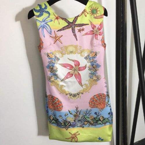 Boho Sexy Club Lace-Up Halter Camisole Mini Dress Summer Party Clothes Starfish Shell Print Fashion Elegant Dresses 2021