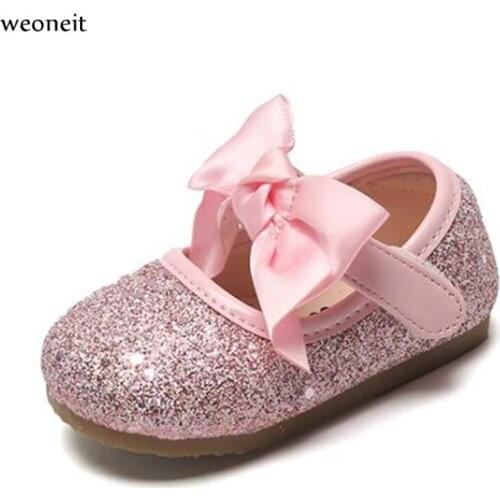 Weoneit 0-3Y Party Girls Sequin Shoes Fashion Baby Children Kids Girl Princess Leather Sweet Shoe Spring Autumn CN Size 15~25