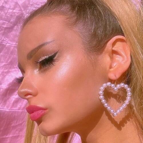 Y2k Jewelry Pearl Heart Earrings For Women Beads Vintage Fashion Harajuku Dangle Earring Charms 90s Aesthetic Gifts Wholesale