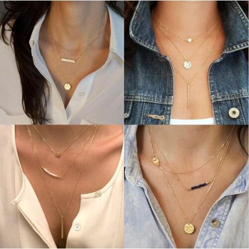 AliExpress European and American Fatima Hand Xuyuan Bone Pearl Stick Sequin Multi-Layer Chain Necklace Clavicle Chain