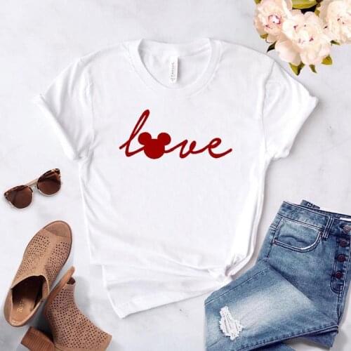 Female T-shirt Love Mouse Print Fashion Casual T-shirt Women Top Tee Harajuku Graphic T-shirt Short Sleeve