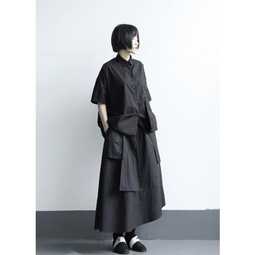 Yamamoto Yaosis dark black irregular cut waist slim medium length A-line skirt black swing skirt female