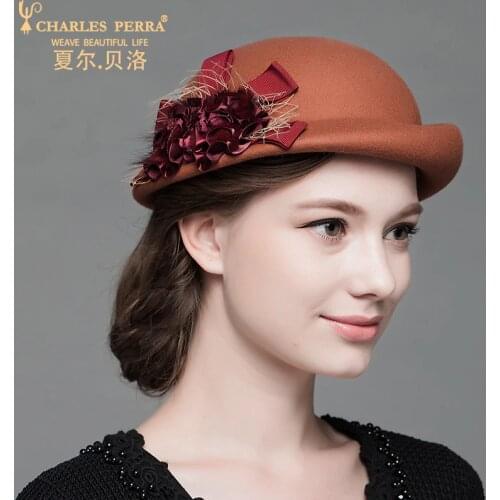 Charles Perra Women Fashion Hat 2020 NEW Winter England Style Elegant Lady Fedoras Warm Wool Caps Female Beret 6803