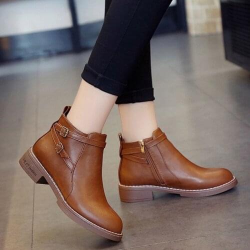 2021 Women Boots Ankle Martin Boots Fashion Retro Platform Shoes Woman Round Toe Med (3cm-5cm) Zapatos De Mujer Ladies Shoes