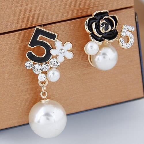 High Quality 5 Letter Camellia Flower Stud Earrings Dangle Chain Famous Brand Designer Luxury Jewelry Pearl Earrings Women Gift