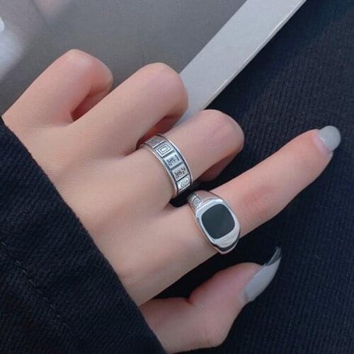 Morivovog Sterling Silver 925 Acrylic Mahjong Rings for Women Unique Design Vintage Temperament Rings Korean Ladies Jewelry Gift