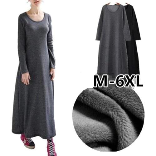 2020 New Autumn&Winter Casual Long A-line Ankle-length Dress Pockets Cotton Long Sleeves Lady Thick Dress Plus Size M-5XL 6XL