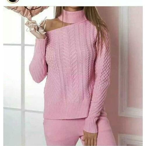 Winter Woolen + Cashmere Knitted warm Suit hollow cut Collar Sweater + Mink Cashmere Trousers Leisure Two-piece suits wj1669