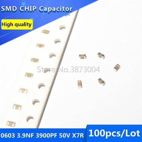 100pcs 0603 3.9NF 3900PF 50V X7R 10% SMD Chip Capacitor
