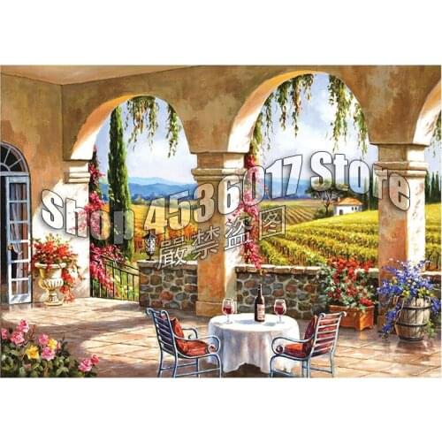 Diamond Mosaic Diy diamond painting Wine Country Terrace Scenery cross stitch full 5D Resin square diamond embroidery rhinestone