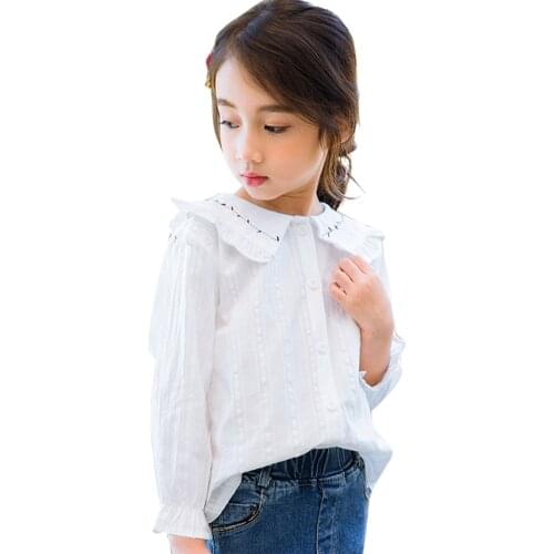 Big Girls Blouse Solid Color Girls White Blouse Casual Style Childrens Shirts For Girls Spring Autumn Childrens School Clothin