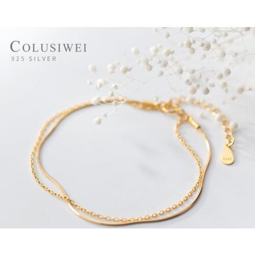 COLUSIWEI Fashion 925 Sterling Silver Gold Color Double Layer Chain Bracelet for Women Simple Bracelet Fine Jewelry Accessories