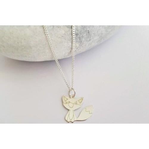 Stainless steel fox Necklace ctue fox pendant animal jewelry fox charm Nature Inspired Gift For Her Animal Lover