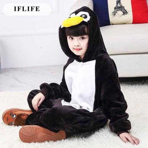 Kids Kugurumi Onesie Animal Cartoon penguin Cosplay Costume Flannel Pajama One Piece Boy Girl Child pyjama Sleep Suit