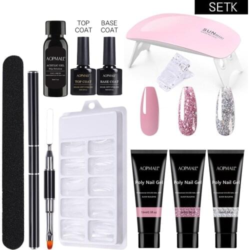 3 Color Poly Nail Gel 11Pcs Manicure Starter Set Semi Permanent Gel Varnishes Lacquer Top Base For Manicure Nails Art Kit