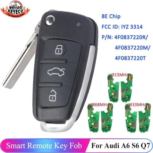 KEYECU Remote Car Key Fob Control FSK 315MHz/434MHz/868MHz 8E Chip for Audi A6 S6 Q7 2004-2015 FCCID: IYZ 3314 P/N: 4F0837220R