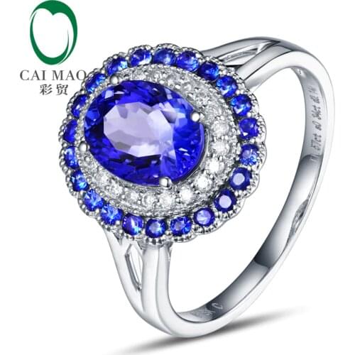Free shipping 18KT/750 White Gold 1.68ct Tanzanite 0.48ct Round Cut Diamond and Sapphire Engagement Gemstone Ring Jewelry