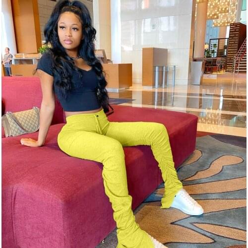 Stacked Leggings Sweatpants Women Flare Pants Ladies Stacked Joggers Pleated High Waist Trousers Split Bell Bottom Pants 7 Color