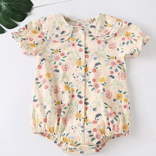 Summer Toddler Baby Girls Clothes Flower Printing Short Sleeve Newborn Baby Girls Cotton Jumpsuit Infant Baby Girls Bodysuits