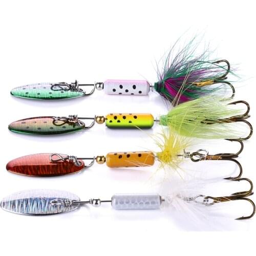 Metal Fishing Jigging Spoon Lure 6.5cm 3.5g Casting Blade SpinnerBaits 4Pcs Treble Hooks Tackle for Salmon Bass