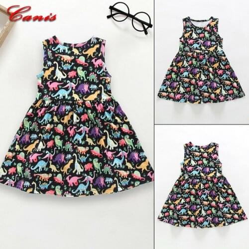 Sweet Dinosaur Newborn Kids Baby Girls Cotton Sleeveless Dress Sundress Summer