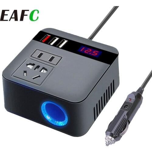 Mini Car Inverter Adapter 150W 12V/24V DC To 220V AC Cigarette Lighter Power Supply Inverter with QC 3.0 USB Fast Charging