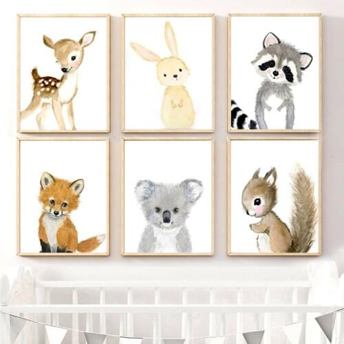 Cartoon Fox Koala Deer Rabbit Squirrel Wall Art Canvas Painting Nordic Posters And Prints Nursery Wall Pictures Kids Room Decor