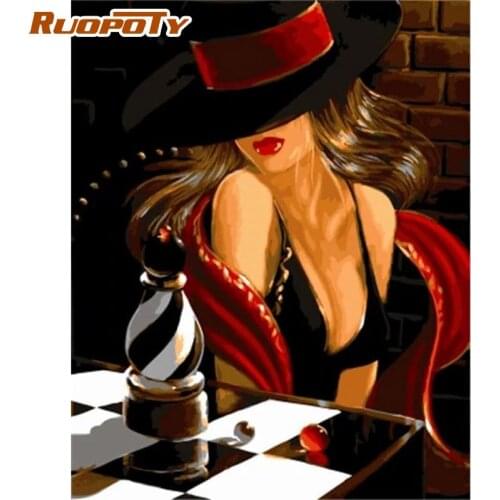 RUOPOTY Painting By Numbers Kits For Adults Children Wear Hat Sexy Woman Figure Paint Handmade Drawing Art Home Decorations