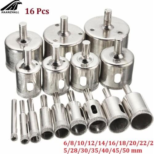 16Pcs Diamond Coated Drill Bit Set Hole Saw Drilling Bits For Tile Marble Glass Ceramic Power Tools 6mm-50mm