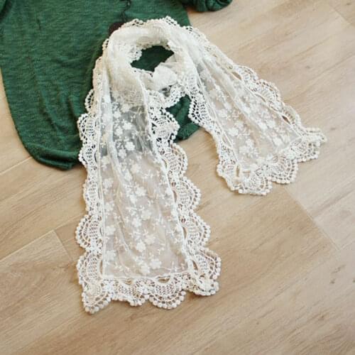 2019 New Brand Hot Sale Womens Lady Long Lace Floral Scarf Embroidery Florwer Crochet Mesh Lace Trim Shawl Fashion