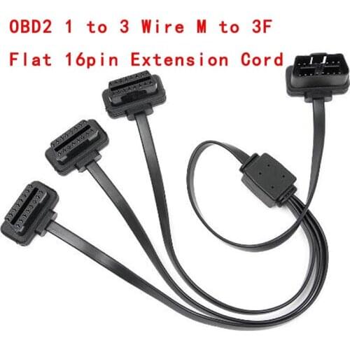 New 16 Pin OBD2 1 IN 3 Wire M to 3F Flat 16pin Extension Cord OBD 2 OBDII OBD-II Connector Cable Code Diagnostic Tool