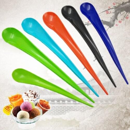 Disposable Plastic Long Handle Arc Scoop Water Drop Ice Cream Spoon Big Fruit Tea Cake Pudding Tableware 100pc/lot