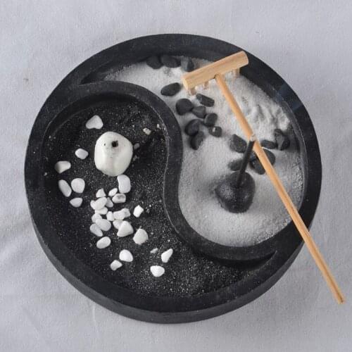 Pine Wood Stick Incense Burner ZenYin Yang Censer Home Decoration with Bamboo Rake with Riverstones with Kiosk New