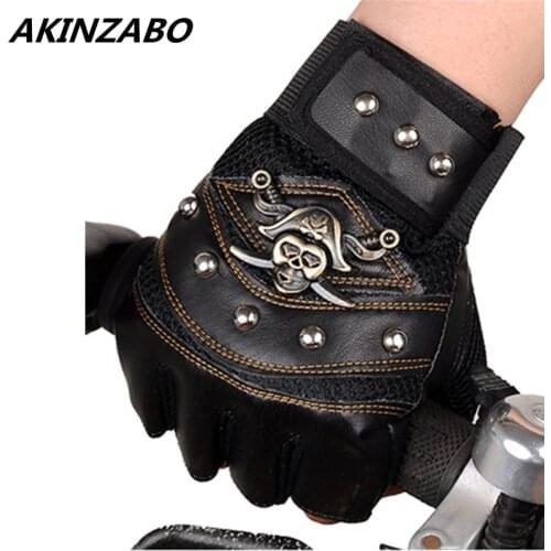 Skulls Rivet PU Leather Fingerless Gloves Men Women Fashion Hip Hop Half Finger Mens Gloves Womens Gym Punk Bicycle Gloves