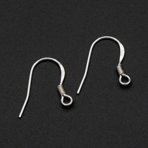 Sterling Silver Earring Hooks 15mm, .925 Silver Flat Earwires with Coil , 10pcs=5 Pairs Diy Jewelry Findings Accessories (S028)