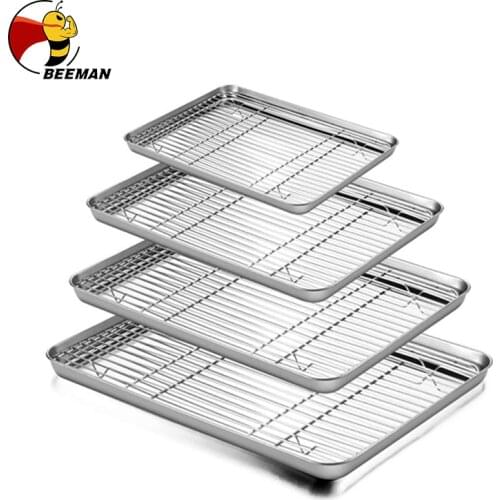 Stainless Steel Baking Tray with Removable Cooling Rack Set Non-stick Chips Basket Baking Dish Grill Mesh Kitchen Tool BBQ Tray