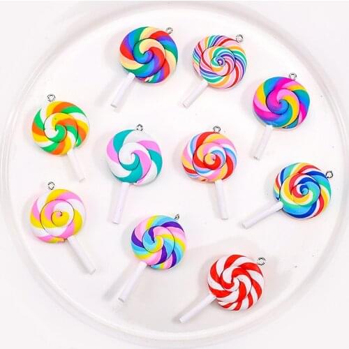 10pcs/lot Colorful Cute Lollipop Charms Pendant for DIY Jewelry Making Findings Necklace Earrings Soft Clay Craft Accessories