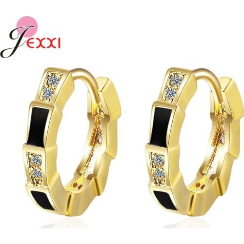 Simple 925 Sterling Silver Hoops Earrings CZ Zircon Classic Charming Earrings Hoops Wedding Engagement Jewelry Bijoux