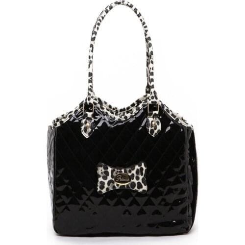 Black Pu Cotton Mixted Embroidery Pet Dogs Carrier Bag Fashion Small Puppy Dogs Handbag