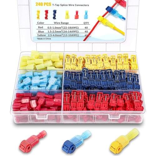 T-Tap Wire Connectors Self-Stripping Quick Splice Electrical Wire Terminals Insulated Male Disconnect Spade Lock Cable Crimp