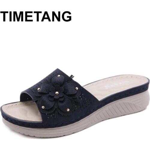TIMETANG Fashion Womens Bohemian Flower Wedges Slippers New Summer Sandals Casual Non-slip Beach Shoes Female home Flip Flop