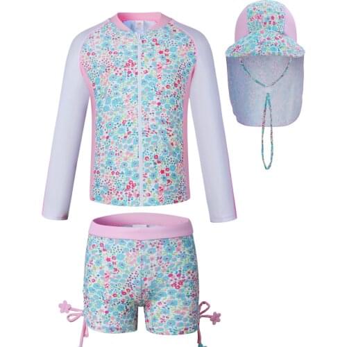 Vivobiniya Kid Girls swimsuits baby Two-Piece swimwear with sun hats Muslim Children bathing suits UPF50+ Teen swimsuits