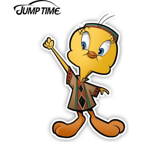 Jump Time 13cm x 8.5cm Cute Cartoon Tweety Decal Funny Car Styling Vinyl Cool Graphic Window Bumper Laptop Decor Car Stickers