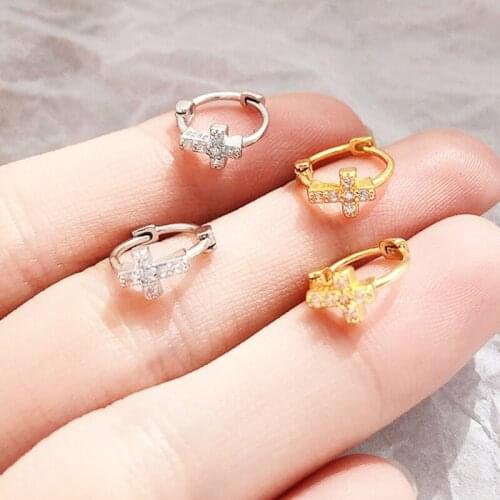 WTLTC Dainty Cubic Zircoina Cross Hoop Earrings Minimal Small Tiny Charms Earrings Hoops 925 Sterling Sliver Jewelry For Women
