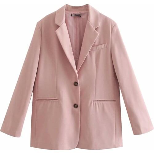 XNWMNZ za Women Fashion single Breasted Loose Fitting Blazer Coat Vintage Long Sleeve Pockets Female Outerwear Chic Veste Femme