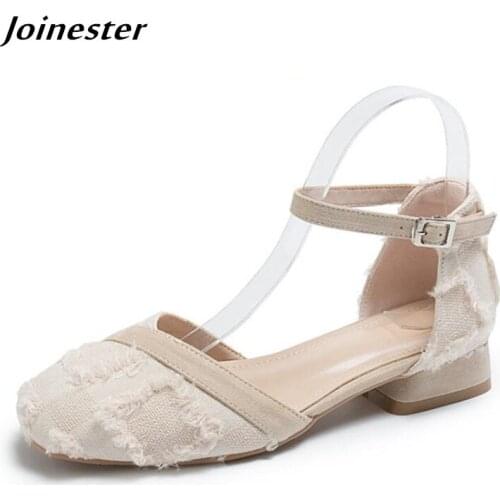 Closed Round Toe Women Sandals Cover Heel Woman Summer Shoe Ankle Strap Ladies Sandal Low Heel Slides Retro Fringe Fashion Shoe