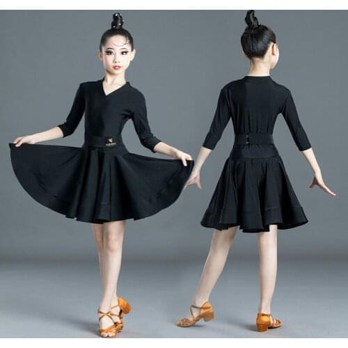 Girls Latin Dance Costume 2021 New Fashion Modern Carnival Rumba Jazz Dance Dress V-Neck Sleeve Multicolor Dance Dress