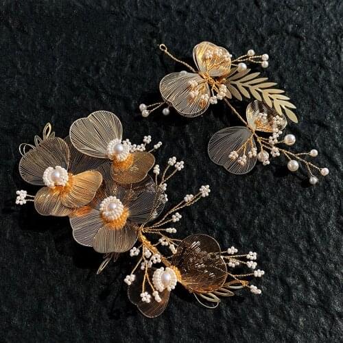 Gold Color Copper Floral Bridal Hair Crown Women Tiara Hand Wired Wedding Headband Hair Accessores diadema mujer